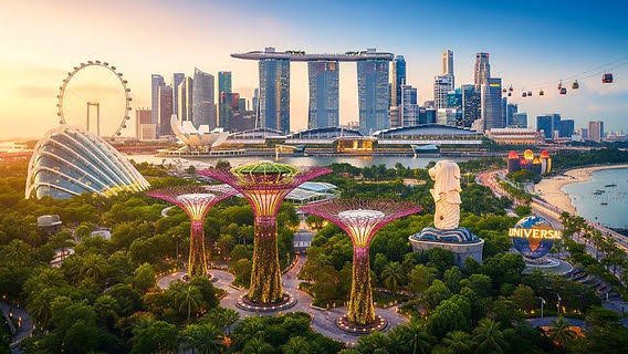 Singapore Marina Bay skyline and Gardens by the Bay